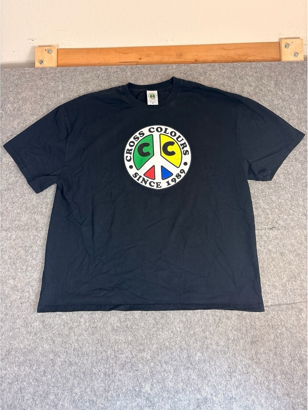 VINTAGE Cross Colours Graphic Logo Black Cotton Men's T-Shirt Size 3XL